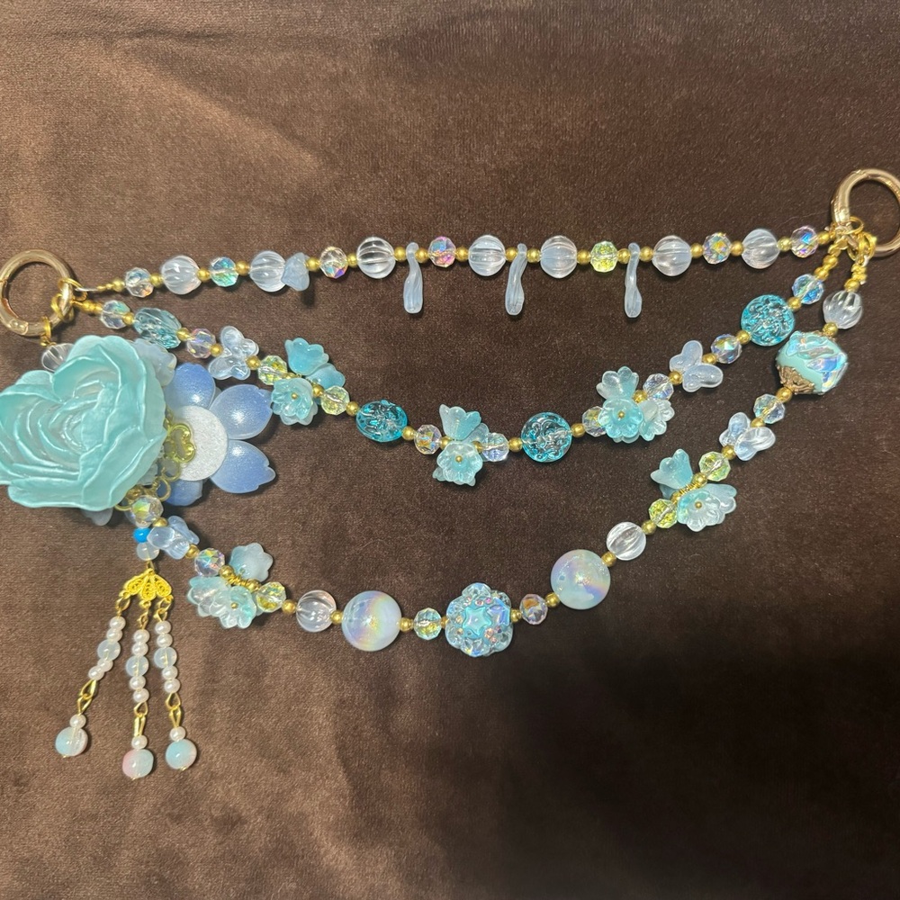 Elegant Blue Beaded Necklace with Floral Accents